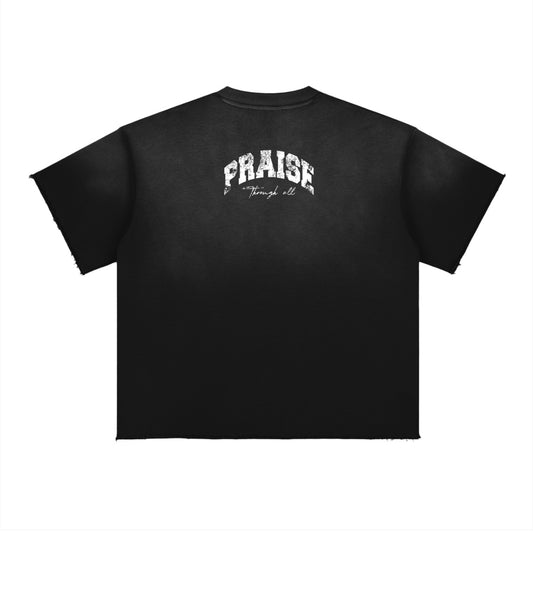 “4AR” Sun Fade Raw Edge Tee black